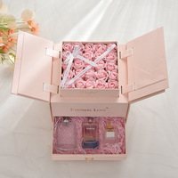Boîte cadeau fleur de rose à double tiroir avec couvercle pour arrangement floral et emballage d'anniversaire