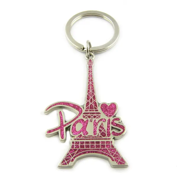 Artigifts-Llavero de Metal con logotipo personalizado, llavero de Torre Eiffel con purpurina, para coche