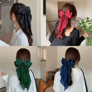 Accessoires coréens : Pinces à cheveux pour femmes et filles, grands nœuds en satin uni avec long ruban, barrettes à ressort, collection Printemps 2023 - Product Image 4