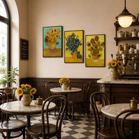 Lot de 3 tableaux encadrés Tournesols et iris sur toile, cadre noir, reproduction d'art floral post-impressionniste, triptyque célèbre