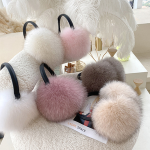 नए सर्दियों के गर्म फर कान मफ शुद्ध रंग कान मफल असली लोमड़ी फर अर्मफ - Product Image 1