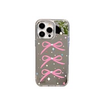 Étui de téléphone simple et luxueux avec nœud rose trois-en-un et miroir, compatible avec les modèles iPhone 12, 13, 14, 15, 16 et 17.