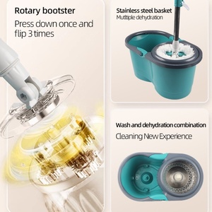 Tuyệt vời màu xanh lá cây thép giỏ lau thùng đặt thần lau đôi ổ đĩa tay áp lực xoay Lau Thùng - Product Image 3