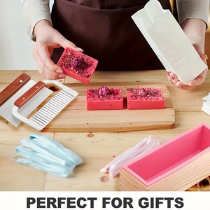 Wooden Box Silicone Soap Mold <b>Kit</b> With Wavy & Straight Soap Cutter DIY Handmade Soap Making Tools Set For Soap Craft Gift - Product Image 4