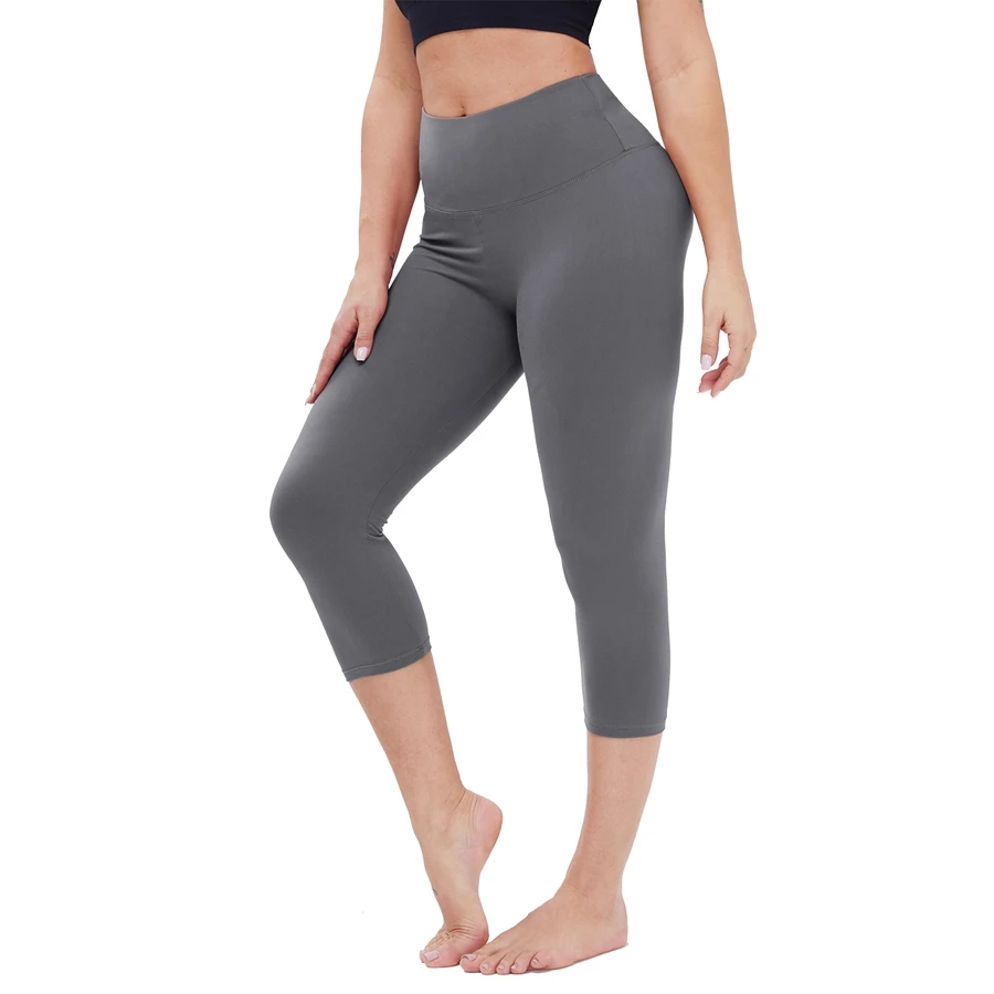 Wholesale Custom Logo Women's High Waist Gym Capri Leggings Breathable Solid Pattern Yoga Pants Colorful Knitted Casual Sports