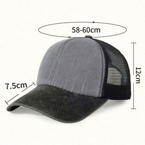 Casquette de sport rétro transfrontalière pour hommes et enfants, style baseball, en tissu classique, avec cinq empiècements en maille respirante, protection solaire et effet vieilli - Product Image 2