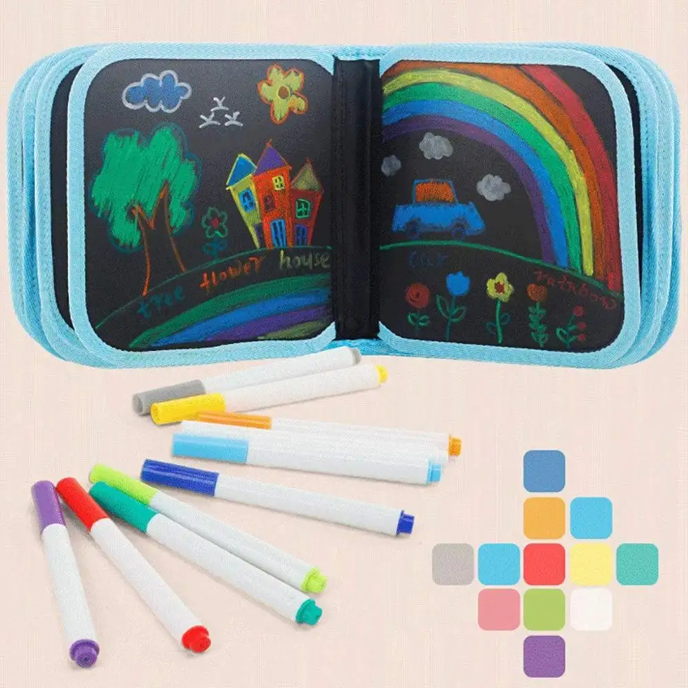 Libro de pintura de grafiti de doble cara portátil personalizado para niños con bolígrafos de acuarela de 12 colores pizarra de escritura pequeña
