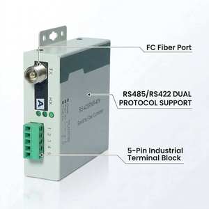 Convertidor de medios serie RS485 RS422 a fibra óptica con interfaz FC SM de fibra única, carcasa metálica gris industrial para sistema de automatización PLC - Product Image 6