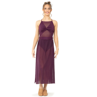 Robe de danse lyrique personnalisée pour femme, en maille, à bretelles spaghetti, costume de performance contemporain, jupe longue, vêtements de danse