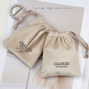 <b>Small</b> Beige Thick Velvet Drawstring Bag, Soft Heavy Flannel Pouch for Watch, <b>Perfume</b> <b>Bottle</b>, Cosmetics, Dust-proof Packaging - Product Image 2