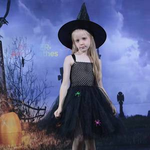 Costume de sorcière princesse pour filles HP Halloween - Robe colorée à motif d'araignée en polyester pour bal - Product Image 1