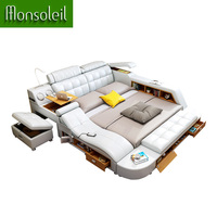 Lit King Size Ergonomique et Moderne, Meuble de Lit Intelligent et Tendance