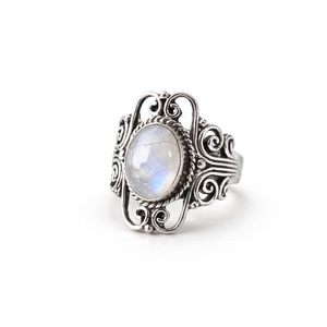 Rainbow Moonstone Filigree <b>Statement</b> <b>Ring</b> in 925 Sterling <b>Silver</b> Boho Hippie Artisan Gemstone Jewelry for Women - Product Image 2