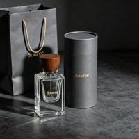 Flacon de parfum en verre carré vide de luxe personnalisé de 50 ml et 100 ml avec boîte d'emballage, flacon de parfum en verre de 30 ml avec bouchon en bois