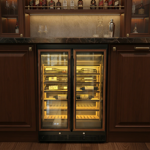 Réfrigérateur à vin électrique personnalisé en acier inoxydable avec porte vitrée, refroidisseur à température constante, double zone, LED, pour usage domestique - Product Image 1