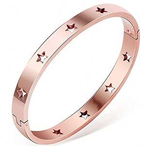 Brazalete chapado en oro de 18 quilates a la moda, elegante pulsera de acero inoxidable ahueca hacia fuera estrellas, joyería para mujeres para regalos, bodas - Product Image 5