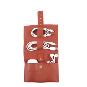 Portable PU <b>Leather</b> Cord Organizer Roll Travel Cord Storage Case Cable Organizer for Chargers Earbuds Tech Accessories - Product Image 1