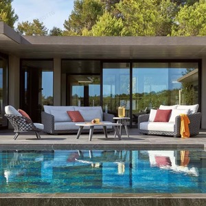 Ensemble de canapés en rotin d'extérieur avec structure en aluminium, mobilier de jardin imperméable en forme de L, idéal pour villa, cour, plage, patio - Product Image 3