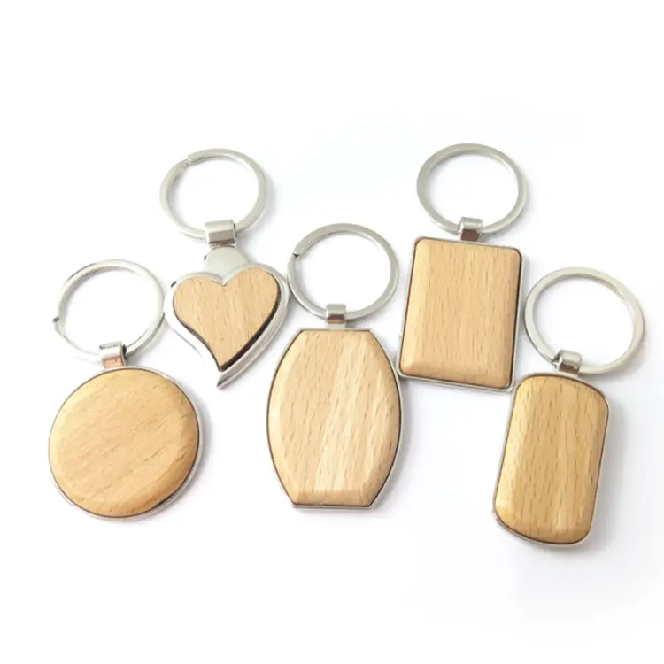 Custom Logo DIY Blank Wooden Keychain Laser Logo Wood Key Ring for Gift