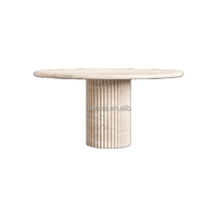 Table à manger ronde sur mesure en marbre travertin blanc et beige, design moderne, écologique, fabriquée par Dougbuild Factory