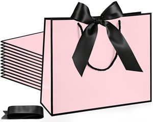Sac en papier cadeau avec logo imprimé personnalisé Emballage élégant en ruban avec nœud pour les mariages Fête des mères Anniversaires et fêtes de demoiselle d'honneur - Product Image 2