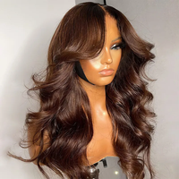 Perruque Lace Front Transparente avec Ondulations et Frange, Densité 13x5, Cheveux Humains HD Pré-coupés