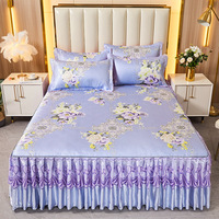 Ensemble de Couvre-Lit Imprimé Sensation Soie Glacée, Housse de Lit de Luxe en Fibre de Viscose, Ensemble de Draps de Printemps-Été, Couette Respirante
