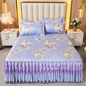 Ensemble de Couvre-Lit Imprimé Sensation Soie Glacée, Housse de Lit de Luxe en Fibre de Viscose, Ensemble de Draps de Printemps-Été, <span class=keywords><strong>Couette</strong></span> Respirante - Product Image 6