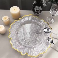 Assiettes de Présentation Personnalisables Tournesol 13 Pouces – Luxe pour Mariages, Dîners et Réceptions – Plateaux en Acrylique Transparent avec Bord Doré pour Hôtels