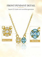 Collier Pendentif Vintage Double Pierre Bleue en Argent 925 Plaqué Or, Collier Exquis avec Formes Incrustées Variées, Personnalisable, Vente en Gros