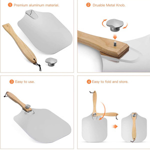 Pala de Metal antiadherente para hornear, cortador de pala de Pizza, con mango de madera plegable, para el hogar de Vietnam - Product Image 3