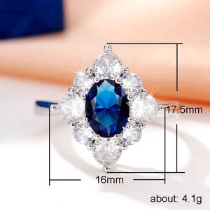 Anillo de Oro Blanco F1735 con Zafiro y Diamantes de Corte Brillante Redondo en Engaste de Garras, Joyería Fina de Compromiso para Mujer - Product Image 5