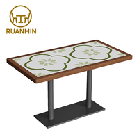Table à manger à motifs RuanMin avec plateau en pierre à motifs et cadre en fer, table carrée, table de restaurant, table de café