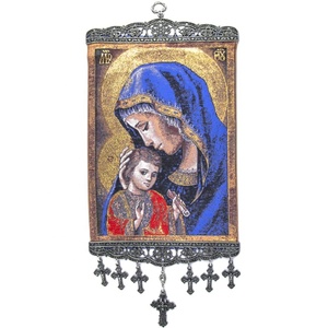 Ornement mural suspendu de 20 cm avec tissu tissé turc conçu par la Vierge Marie de Turquie - Product Image 1