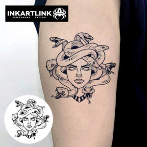 INKARTLINK Pegatina de Tatuaje <span class=keywords><strong>Medusa</strong></span> Mitología Griega Gorgona Herbal 15 Días Semipermanente Arte Corporal Brazo Muslo Venta al por Mayor - Product Image 2