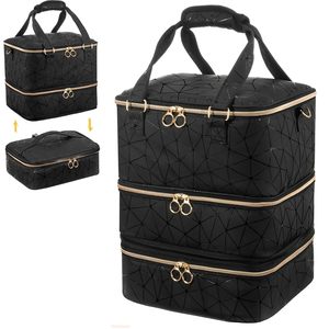 84 Compartments High-Capacity Nail Detachable Three-Tier Handheld <b>Makeup</b> <b>Case</b> Low Moq Cross-Border PU Nail Art Storage Bag - Product Image 1