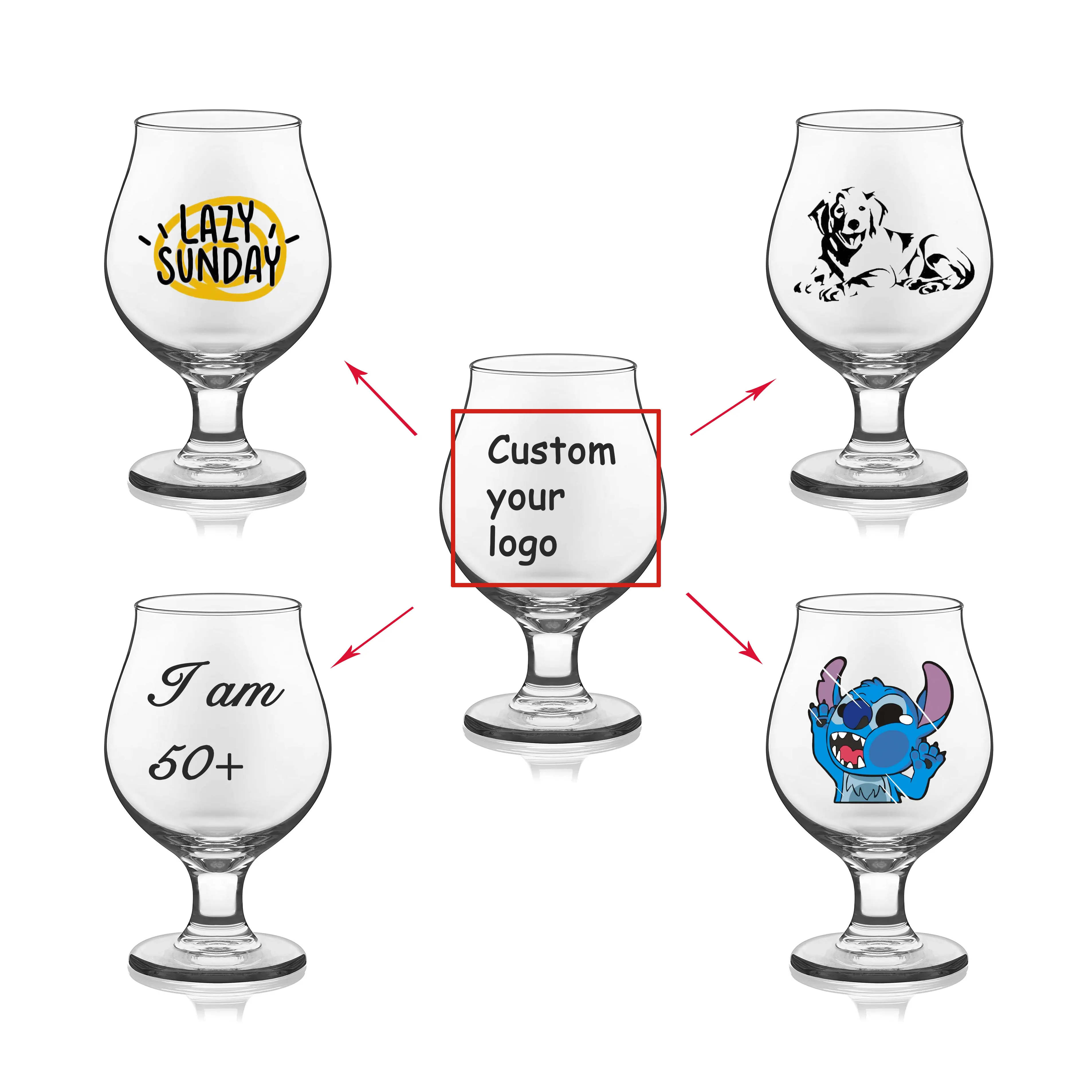 Confezione con logo personalizzato senza piombo addio al celibato regali di birra per matrimoni 10oz 17oz bicchiere da birra a tulipano con stelo trasparente