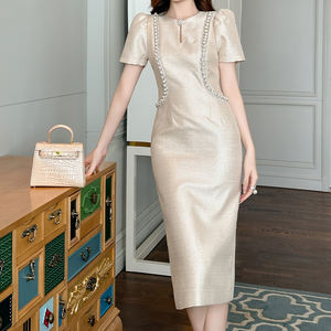 ZYHT 21378 parti zarif resmi bayan diz boyu akşam seksi elbise bayan Rhinestones kısa kollu kokteyl Bodycon elbiseler için - Product Image 4