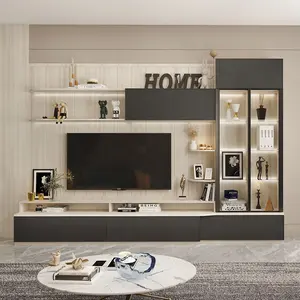 2022新设计玻璃电视柜支架豪华家庭墙壁单元带橱柜电视架
