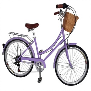 Vélo Cruiser Vintage 7 Vitesses 26 Pouces 700C, Vélo de Ville Commuter, Vélo de Plage Adulte avec Panier Avant en Osier et Porte-Bagages Arrière, Vente en Gros OEM - Product Image 1