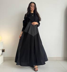 2025 черное модное элегантное, скромное, арабское платье, шикарное льняное макси для мусульман, в сочетании с серой - Product Image 3