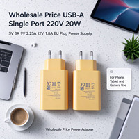 Adaptor Daya USB-A Single Port 220V 20W 5V 3A 9V 2.25A 12V 1.8A Colokan EU Berkualitas Terjamin untuk Kamera dan Pengisi Daya Speaker Phone