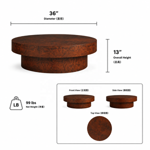 Tavolino da Caffè Rotondo con Base a Piedistallo in Legno Burl, Tavolo Circolare da 36 Pollici per Soggiorno e Salotto - Product Image 5