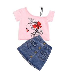 Conjuntos de Ropa para Niños, Traje de Verano para Niñas, Falda de Mezclilla con Tirantes, Venta al Por Mayor - Product Image 1