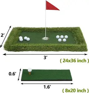 Tikar pukulan luar ruangan dewasa, Set untuk kolam permainan Golf menyenangkan dengan putt hijau melayang, tikar rumput campur hijau