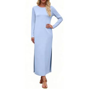 Robe longue unie à manches longues et fente latérale avec poches pour femme - Vêtements pour femme Sehe Fashion - Product Image 6