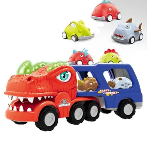 Dinosaurus Dubbellaags Spuitvoertuig Meisje Grote Kroon Aanhangwagen Inertie Akoesto-Optische Dubbellaagse Truck Geschenken Voor Kinderen Speelgoed