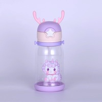 Bouteille d'eau pour enfants sans BPA de 600 ml, anti-fuite, avec motif d'ours mignon, pour filles, école, sport