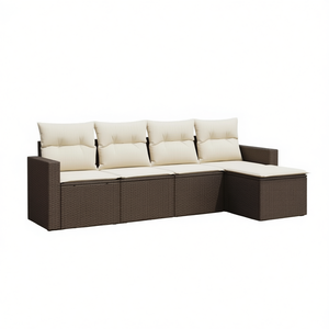 Set Divano da Giardino in Rattan Marrone con Cuscini Crema, Arredamento da Esterno dal Design Contemporaneo, Telaio in PE Intrecciato Impermeabile e Resistente ai Raggi UV - Product Image 1