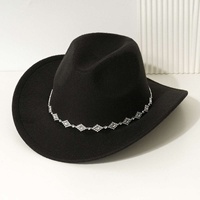 Chapeau de cowboy en feutre noir avec chaîne de strass pour adultes, idéal pour les festivals country, le rodéo et les soirées western - Vente en gros